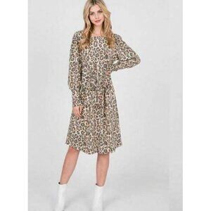 Raw Edge Leopard Print Dress Shift Size Small Tie Front